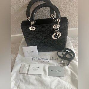 Lady Dior Black Quilted Cannage Lamb leather medium bag